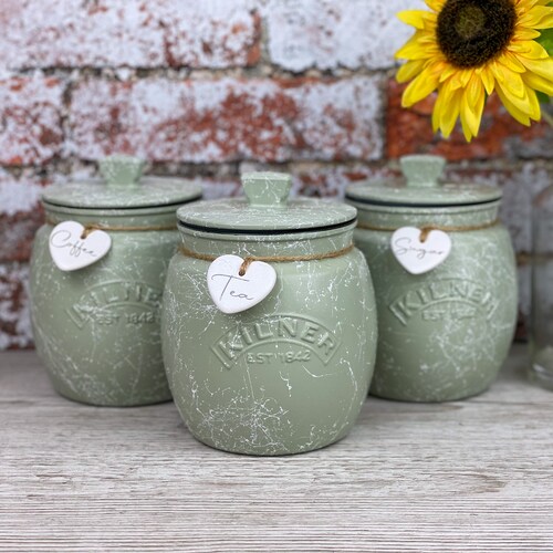 Sage Green Tea Coffee Sugar Canisters Biscuit / Cookie Jar and Etsy UK