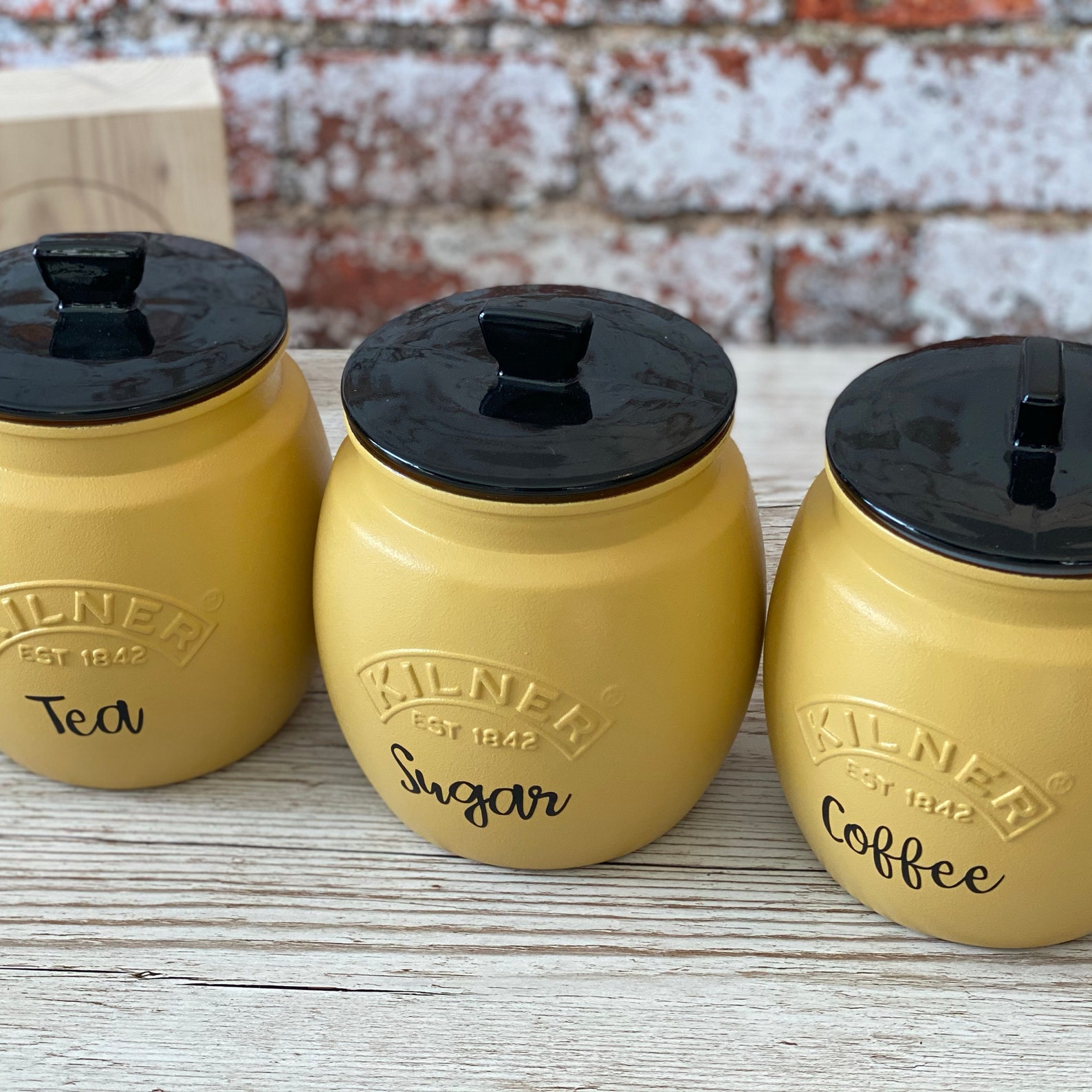 Tea Coffee Sugar Yellow Kilner Retro Painted Canisters Etsy
