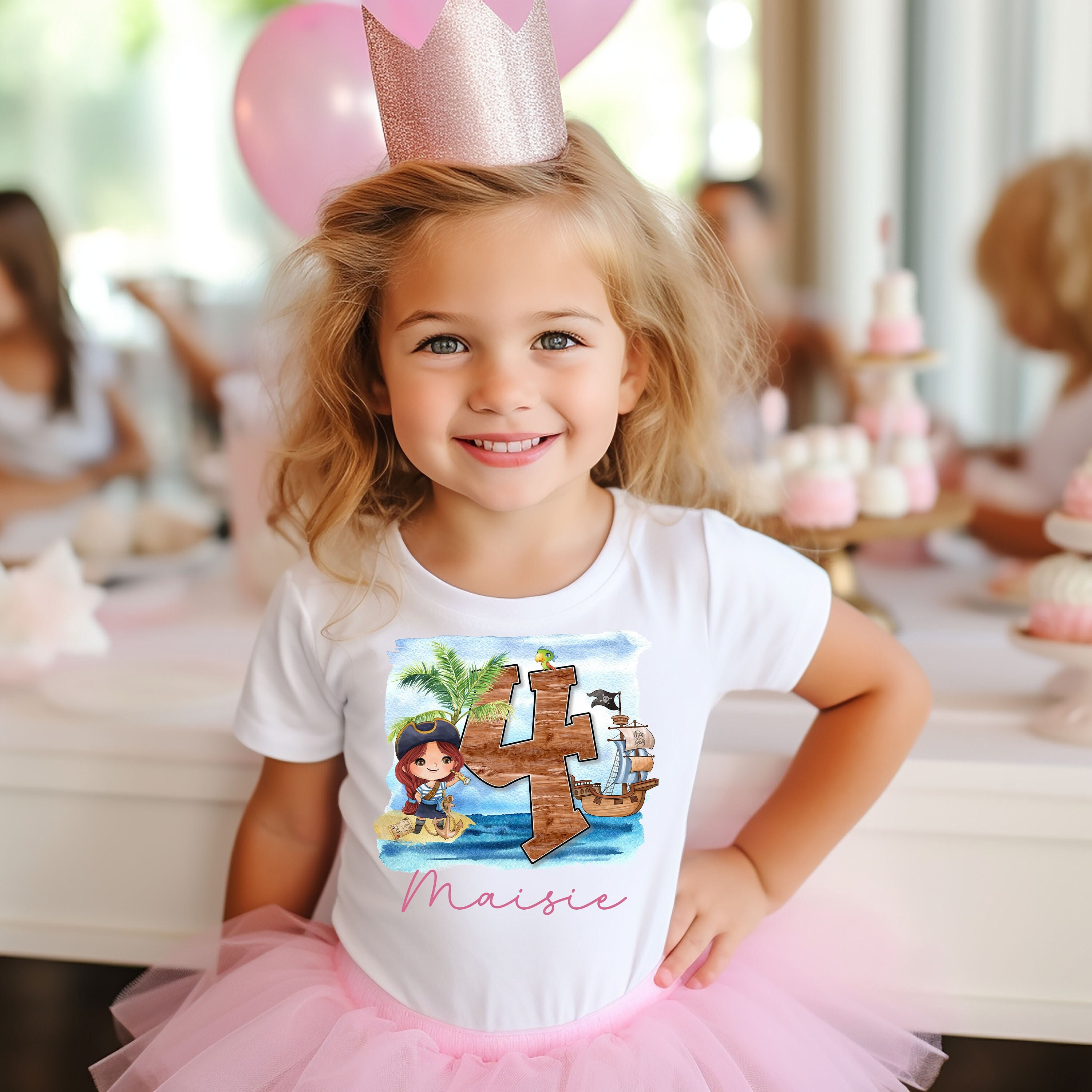 Personalised Birthday T-shirt Pirate Girl Numbers