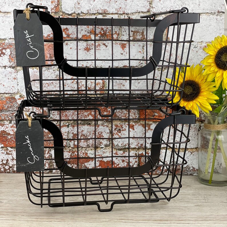 General Stackable Storage Wire Basket With Slate Tag Etsy UK