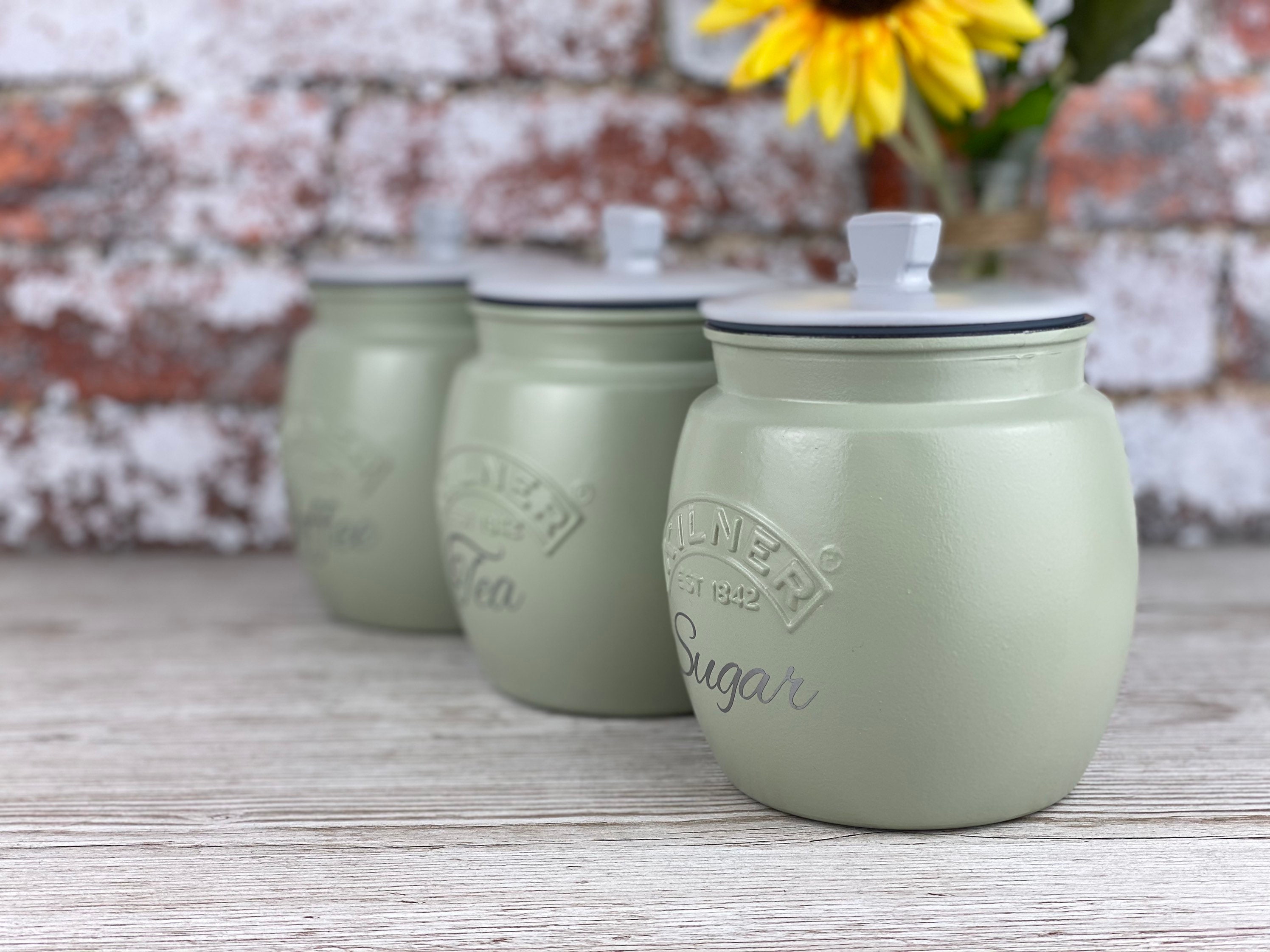 Tea Coffee Sugar Sage Green Kilner Retro Painted Canisters Etsy