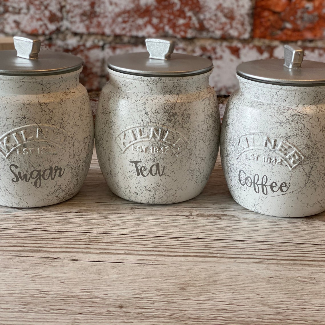 Tea Coffee Sugar Kilner Retro Painted Marble Effect Canisters Etsy