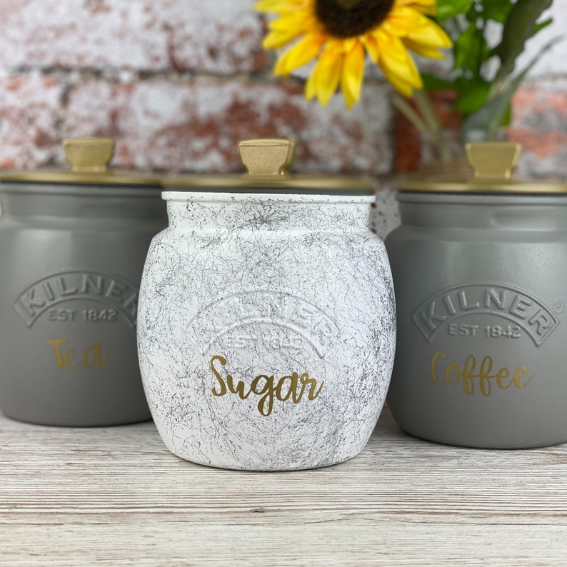 Tea Coffee Sugar Kilner Grey Marble Canisters 