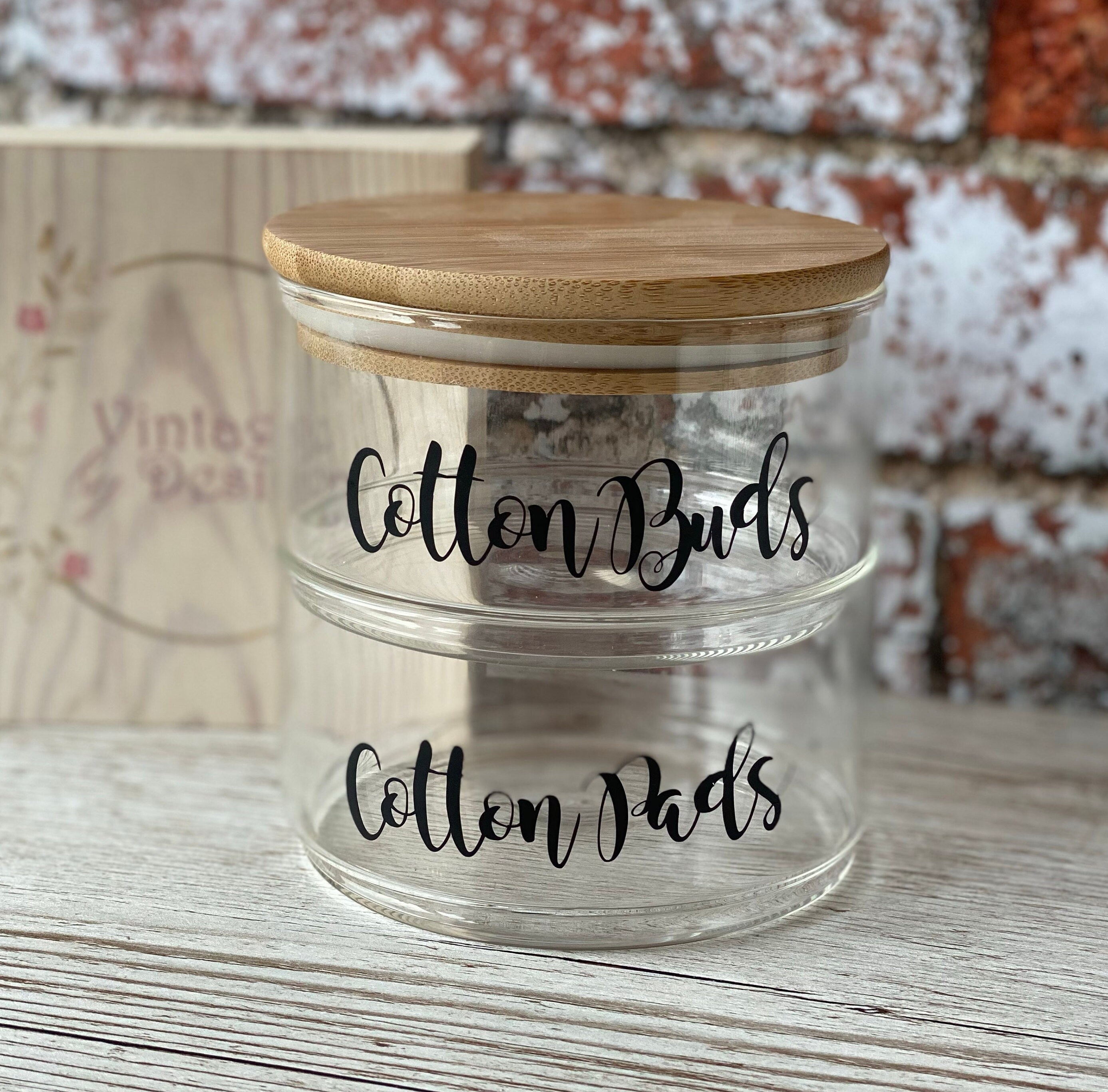 Stackable Glass Bamboo Eco Cotton Buds and Pads Storage Jars Etsy UK