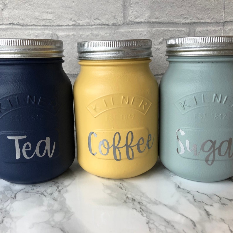 Tea Coffee Sugar Set of 3 Kilner Canisters 