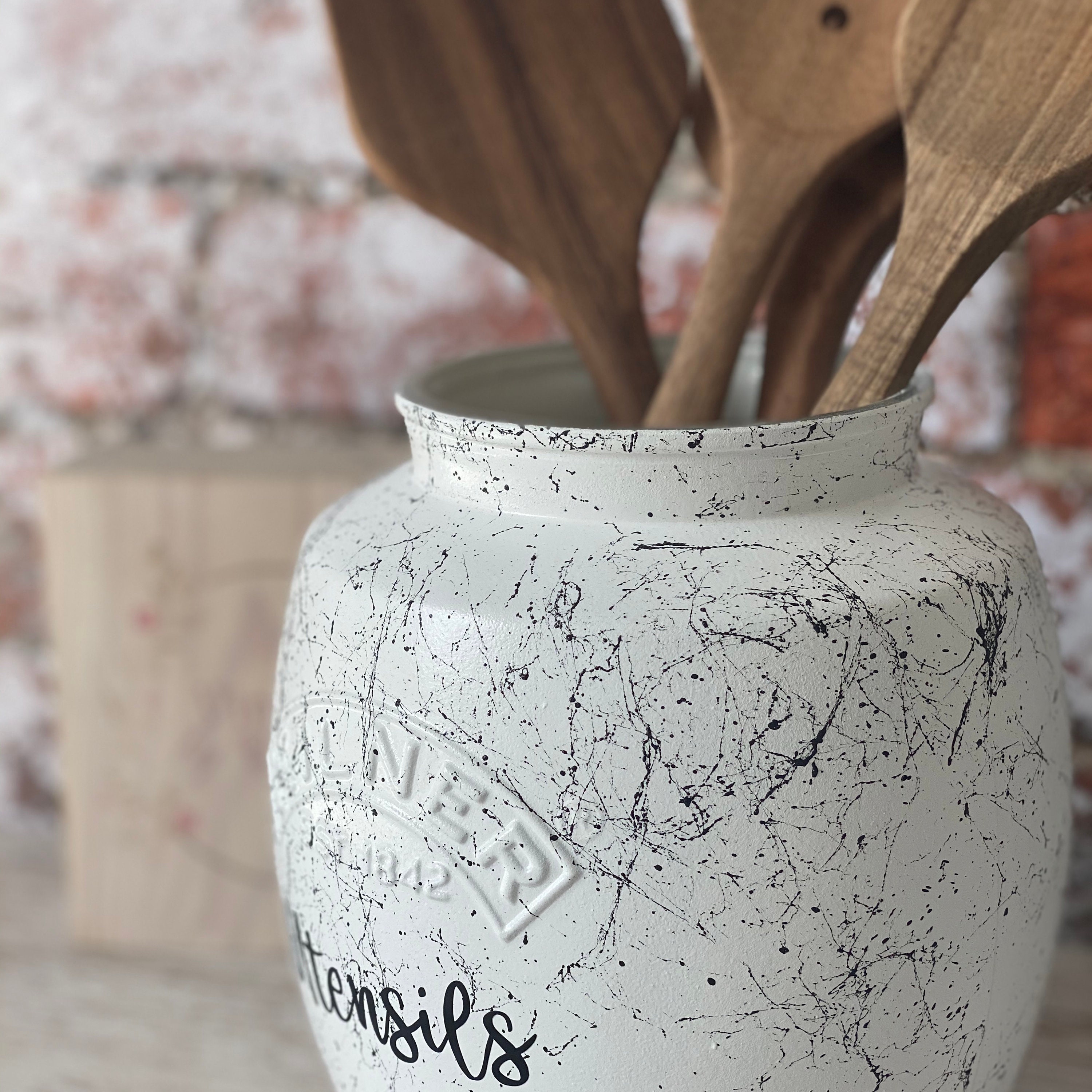 Utensils Jar Black Marble Effect Kilner Retro Etsy UK