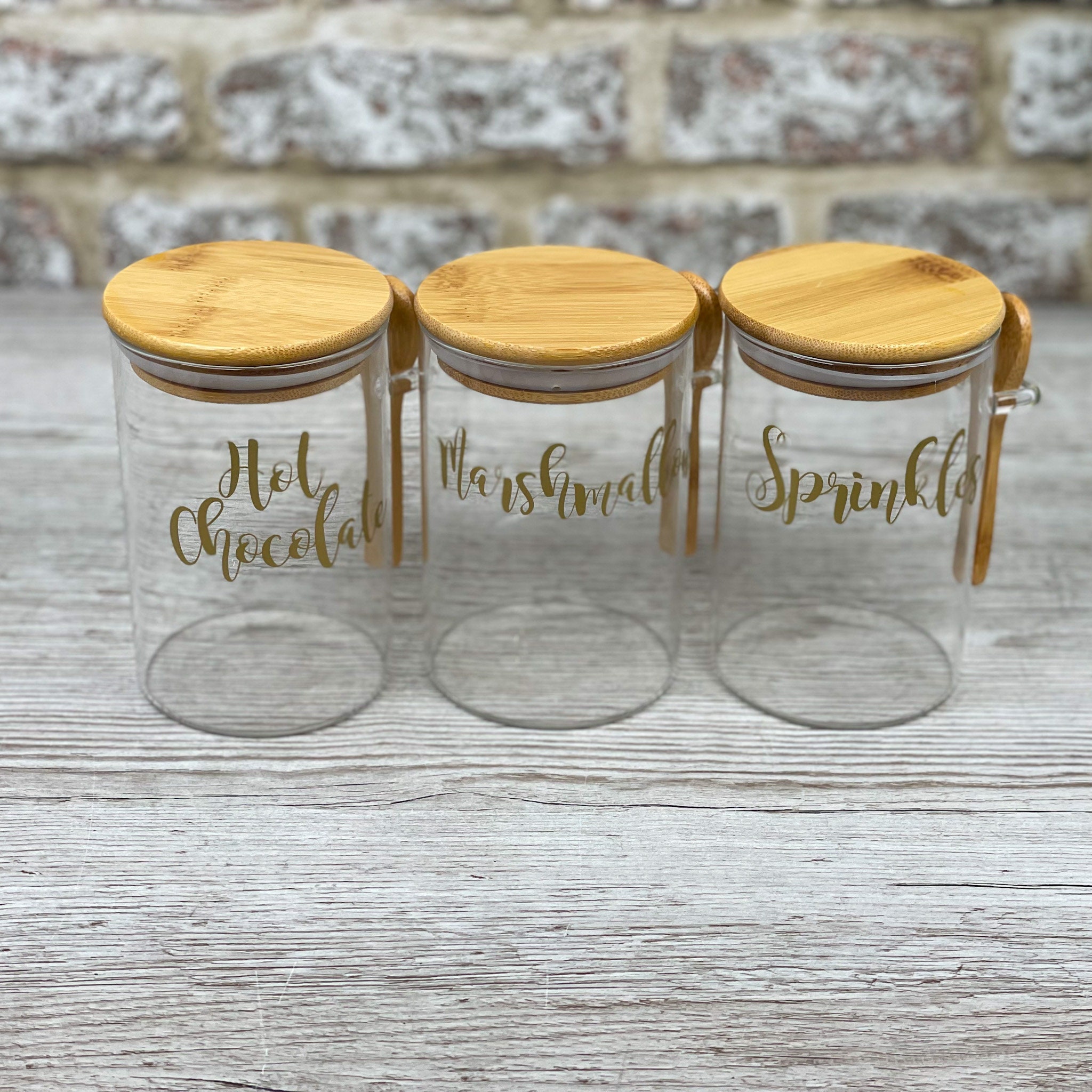 Airtight Glass Jars with Bamboo Lids & Bamboo Spoons - Decorative