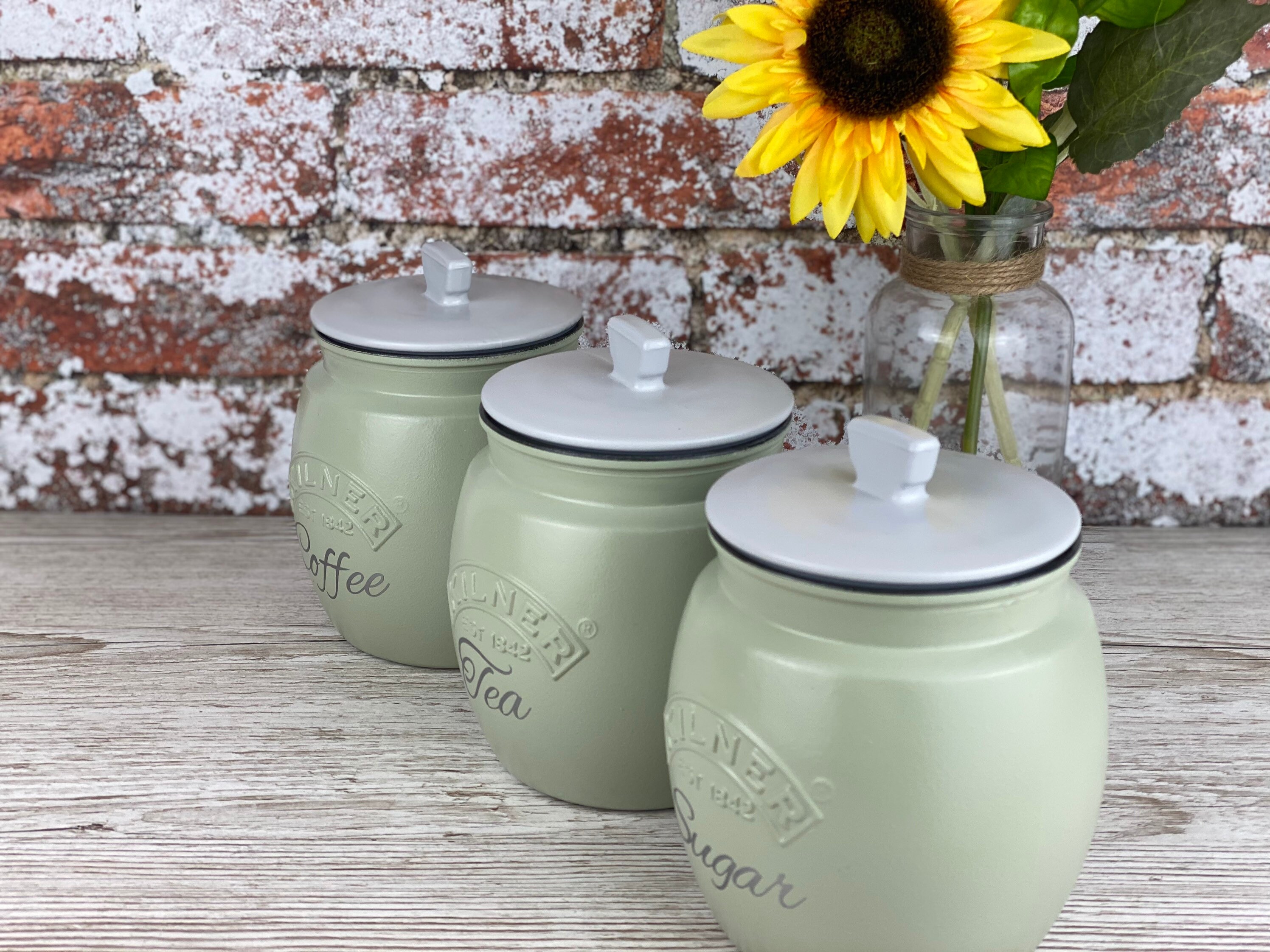 Tea Coffee Sugar Sage Green Kilner Retro Painted Canisters Etsy UK