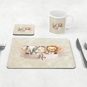 Personalised Neutral Safari Dinner Placemat Coaster Mug