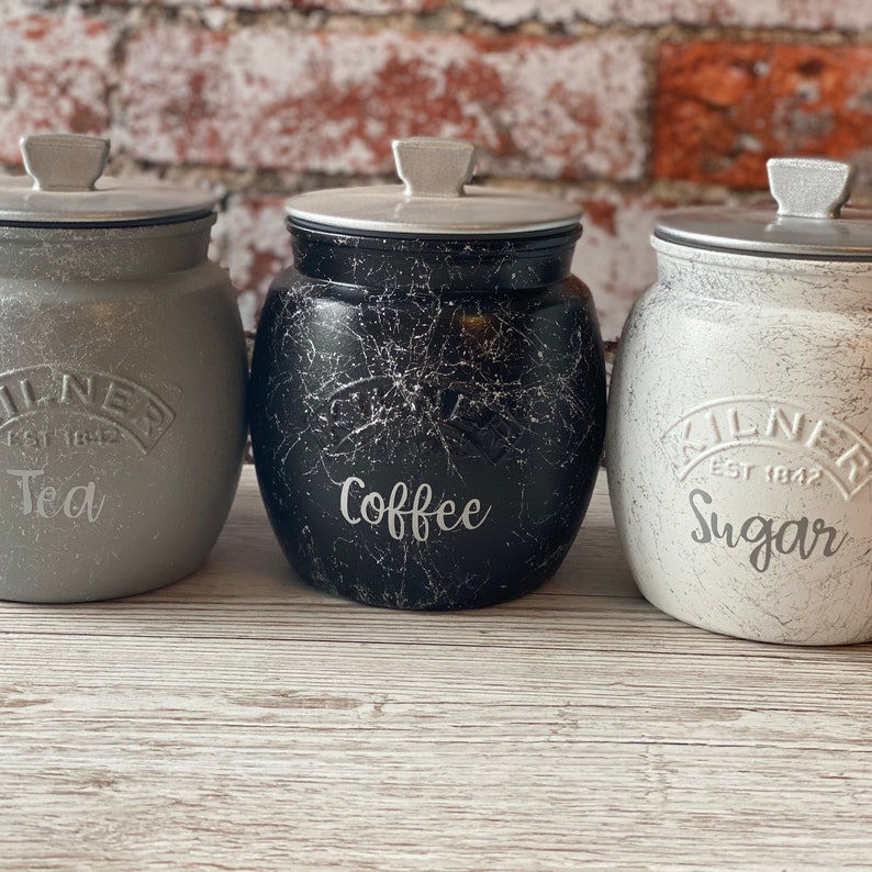Tea Coffee Sugar Kilner Canister Black White Grey Marble Etsy