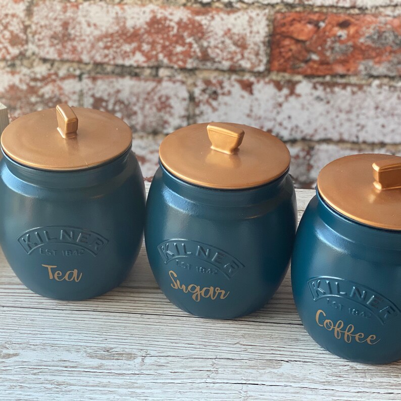Tea Coffee Sugar Kilner Midnight Blue Canisters Etsy