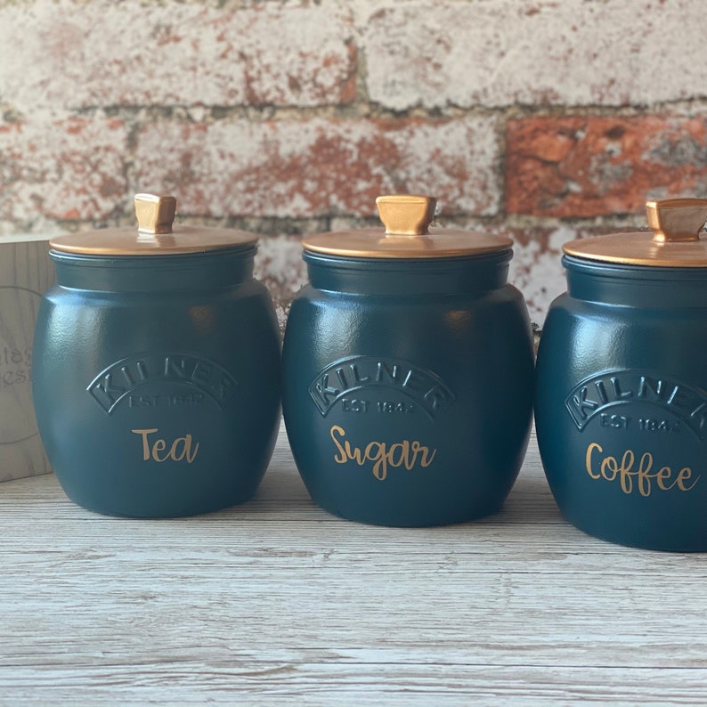 Tea Coffee Sugar Kilner Midnight Blue Canisters Etsy