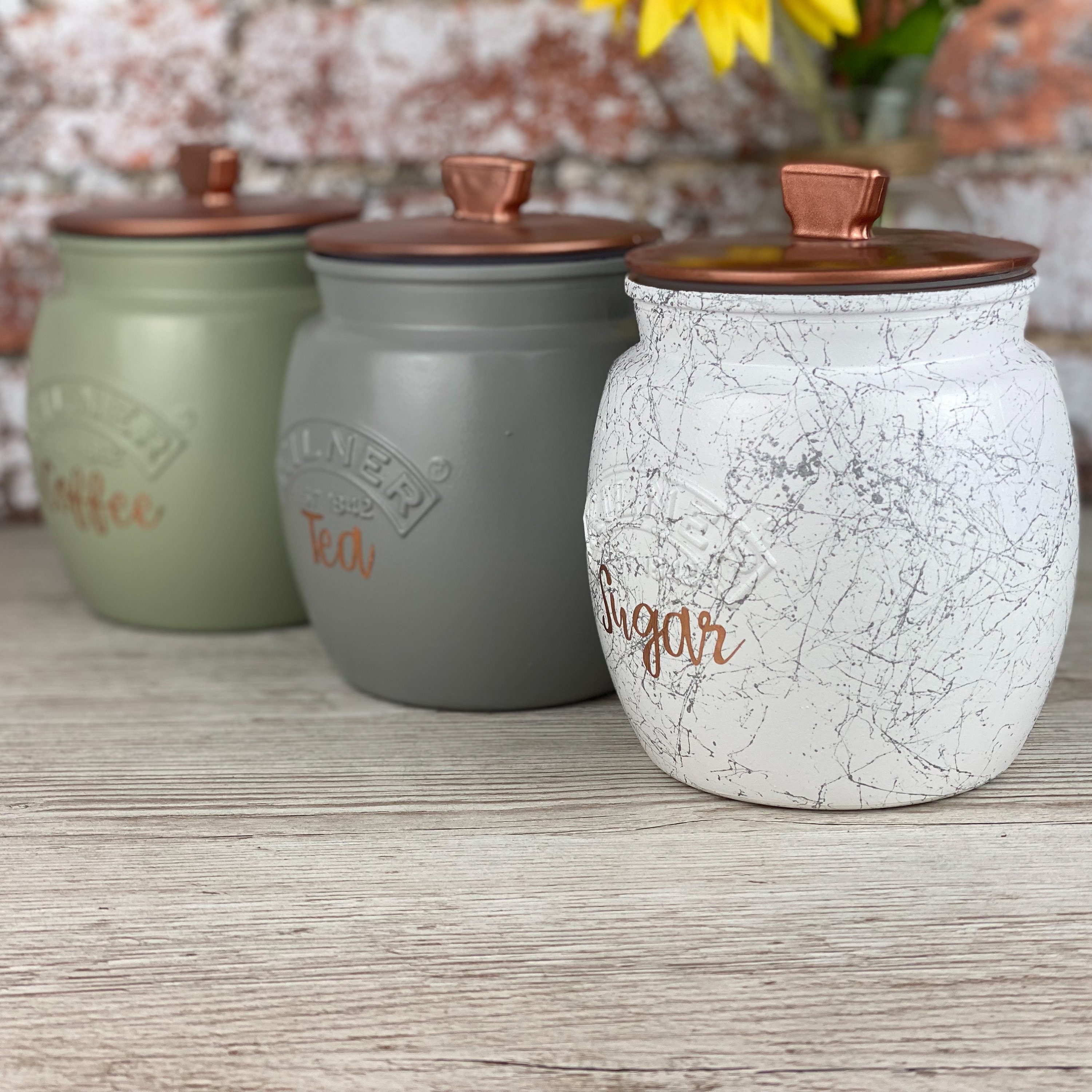Tea Coffee Sugar Kilner Retro Painted Canisters Etsy