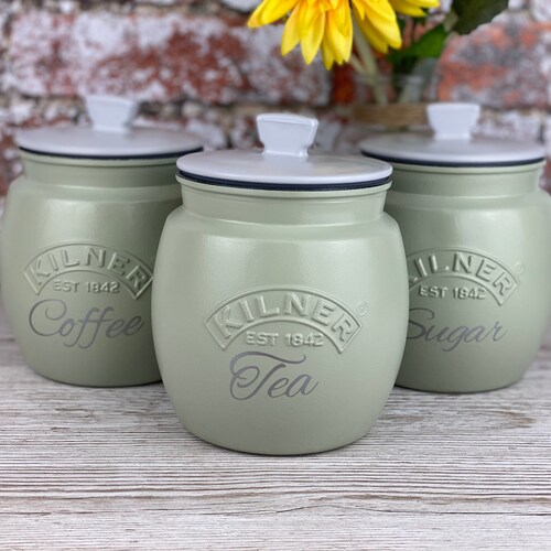 Sage Green Tea Coffee Sugar Canisters Biscuit / Cookie Jar and Etsy UK