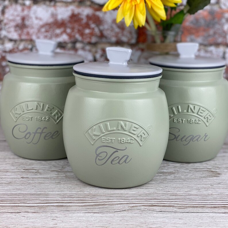 Kilner Tea Coffee Sugar Sage Green Retro Canisters 