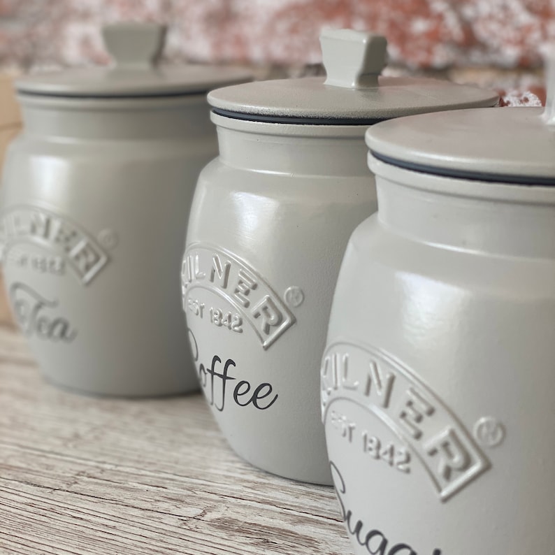 Tea Coffee Sugar Kilner Pale Grey Canisters Etsy UK