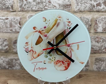 Personalised Vintage Style Ballet Shoes 20cm Glass Clock