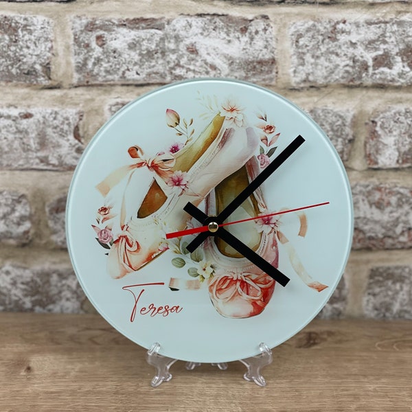 Personalised Vintage Style Ballet Shoes 20cm Glass Clock