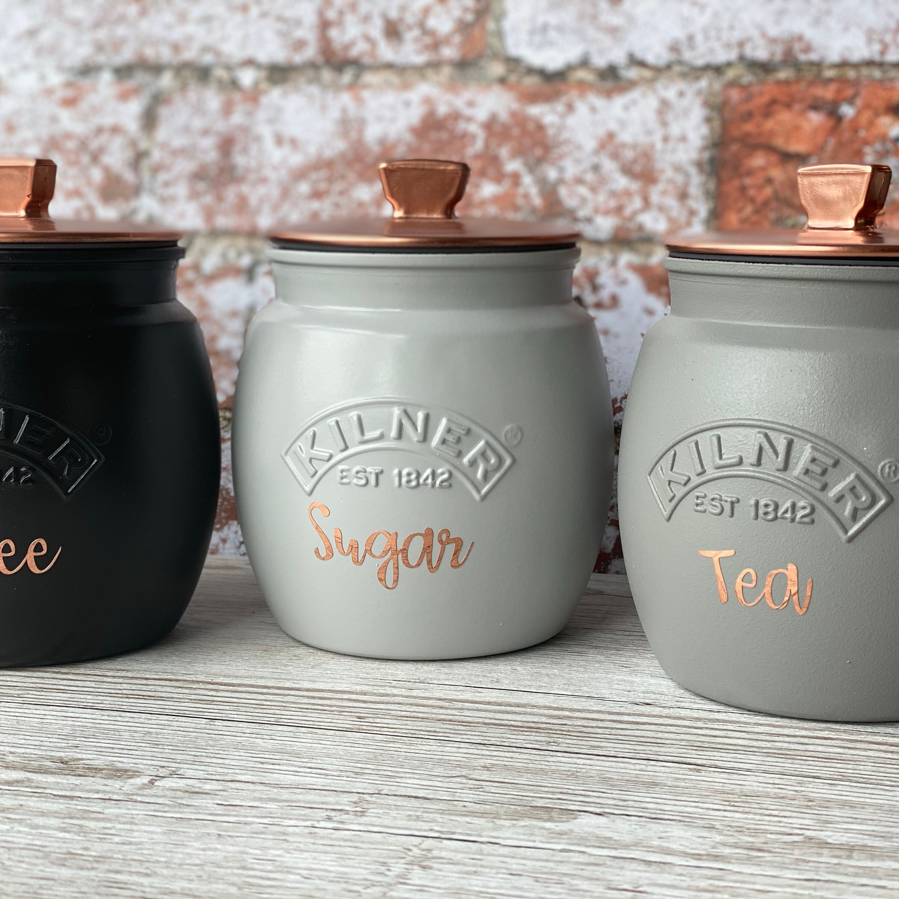 Tea Coffee Sugar Kilner Push Fit Jars Black Grey Pale Grey Etsy