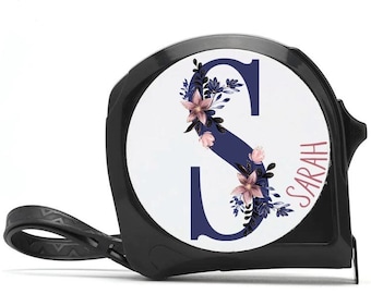 Personalised Navy Floral 5m Metal Tape Measure