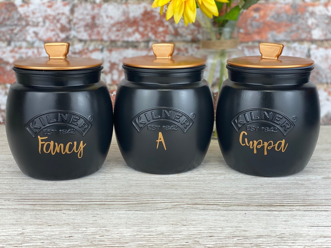 Black Tea Coffee Sugar Canisters Fancy A Cuppa Etsy UK