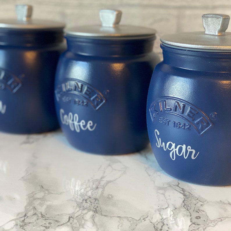 Tea Coffee Sugar Kilner Navy Blue Canisters Etsy