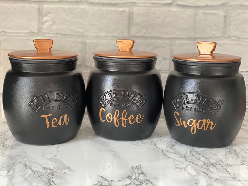 Black Tea Coffee Sugar Canisters Etsy