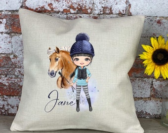 Personalised Linen Cushion Horse & Rider