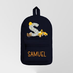 Personalised Kids Rucksack Backpack Construction Digger Truck Theme - Choose a colour
