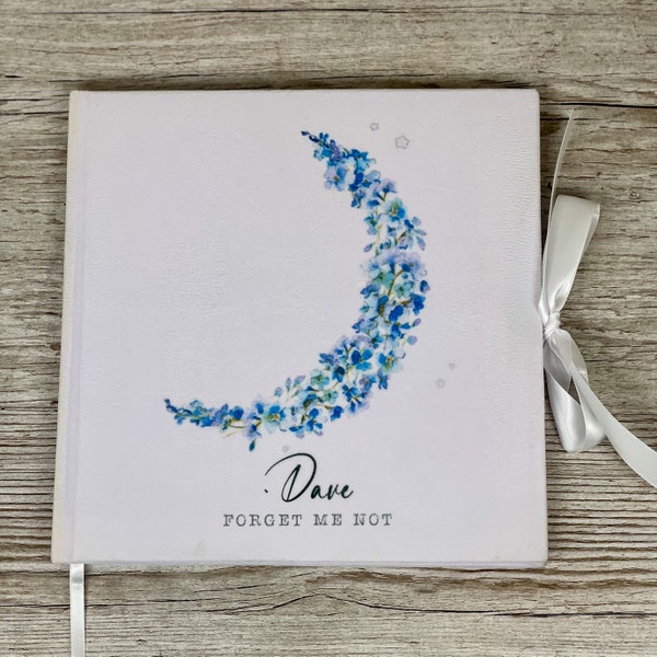 Personalised Luxury Velvet Forget Me Not Moon Memorial Book