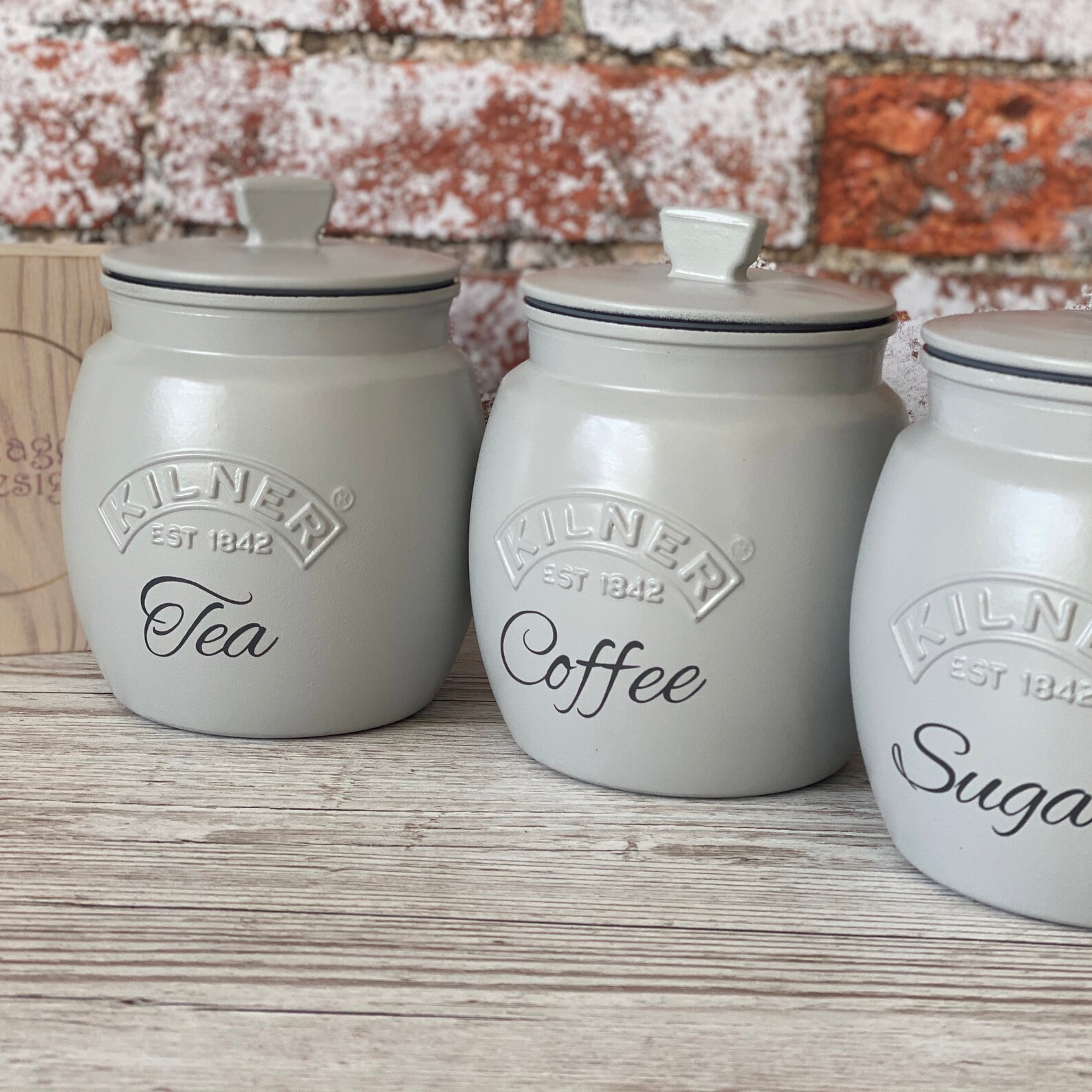 Tea Coffee Sugar Kilner Pale Grey Canisters Etsy UK