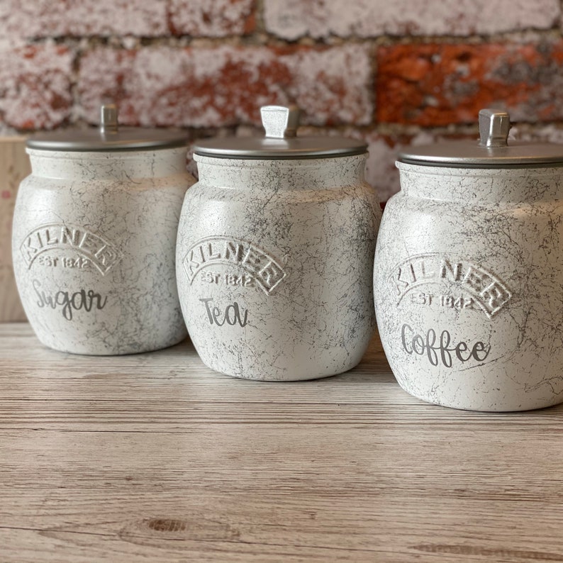 Tea Coffee Sugar Kilner Retro Painted Marble Effect Canisters Etsy