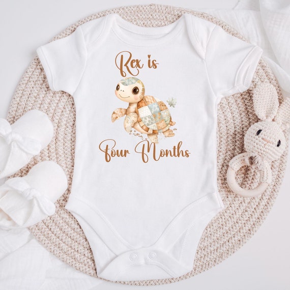Personalised Monthly Milestone Bodysuit Onesie Patchwork Turtle