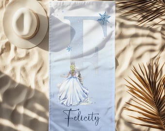 Personalised Ice Princess Beach Towel | Frozen Queen Style Custom Name Towel | Girls Holiday Pool Towel Gift