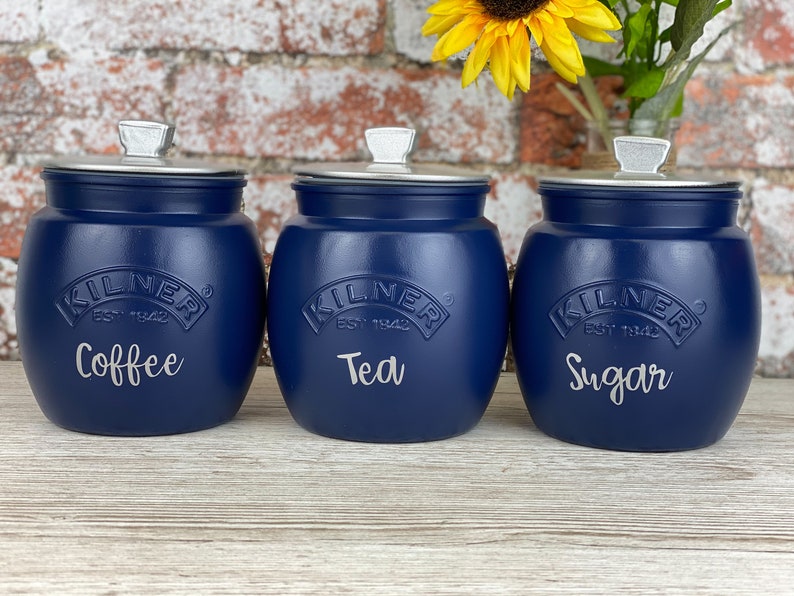 Tea Coffee Sugar Kilner Navy Blue Canisters Etsy