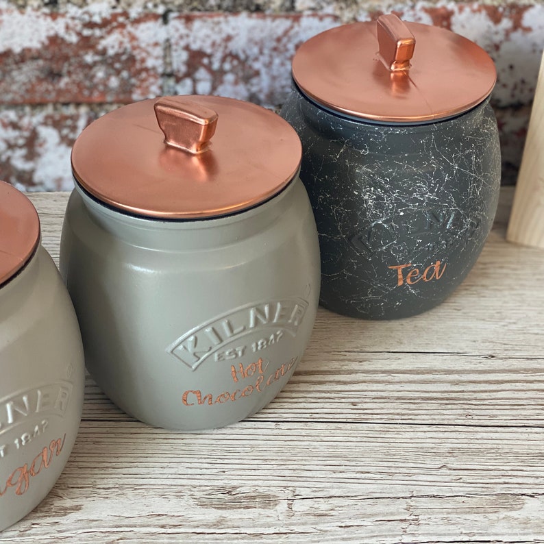 Tea Coffee Sugar Kilner Retro Painted Canisters Etsy