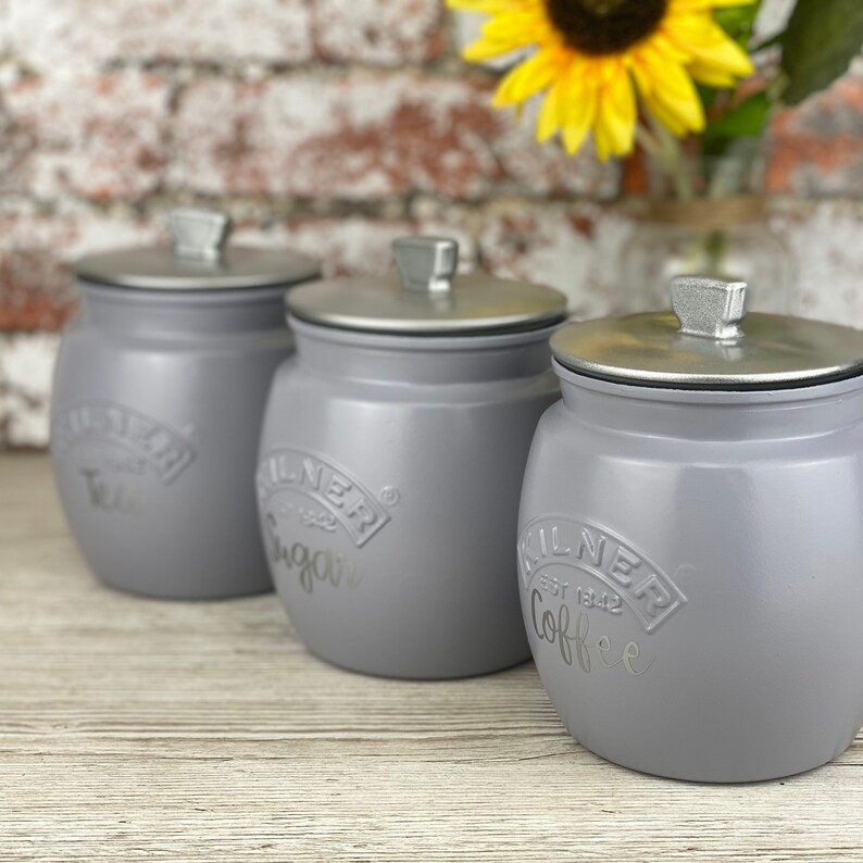 Tea Coffee Sugar Kilner Stormy Grey Canisters Etsy UK