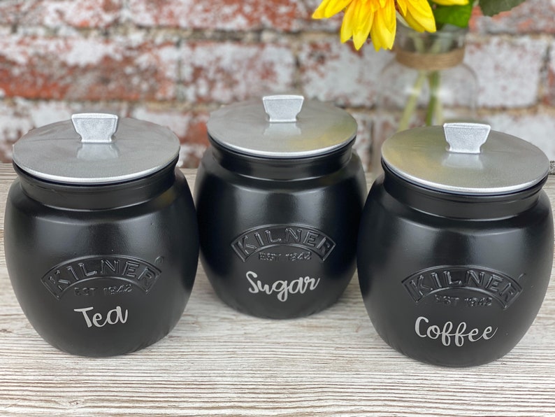 Black Tea Coffee Sugar Canisters Etsy UK