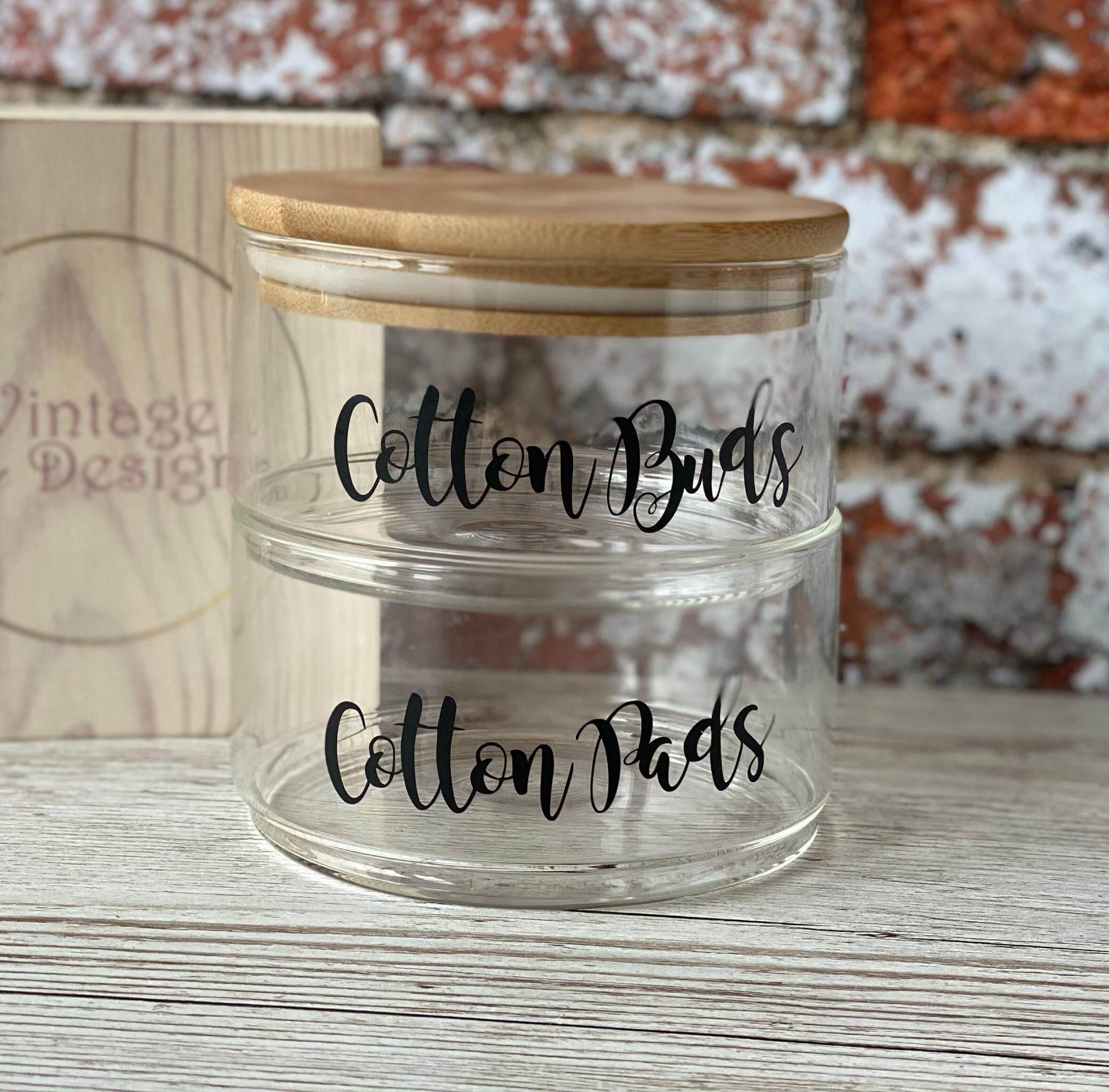 Stackable Glass Bamboo Eco Cotton Buds and Pads Storage Jars Etsy
