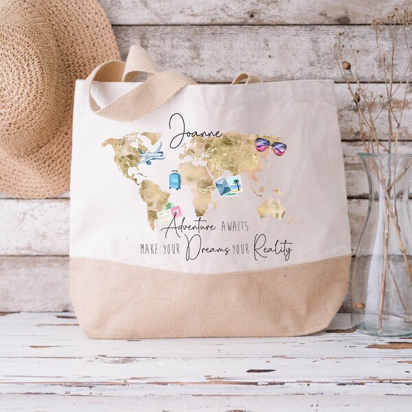 Personalised Large Tote Bag Travel Adventure Awaits