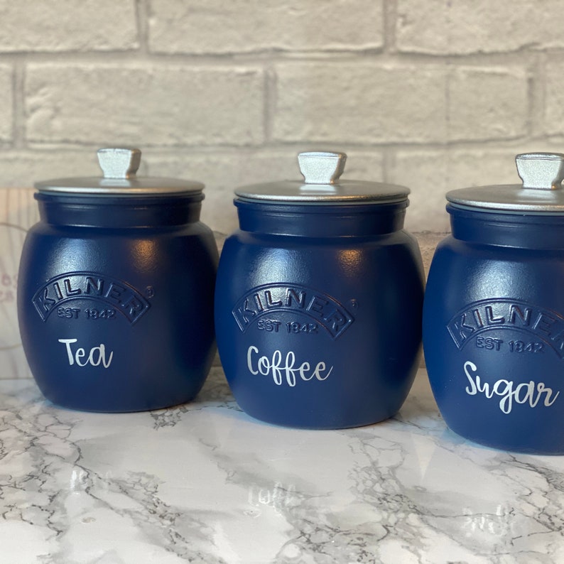 Tea Coffee Sugar Kilner Navy Blue Canisters Etsy