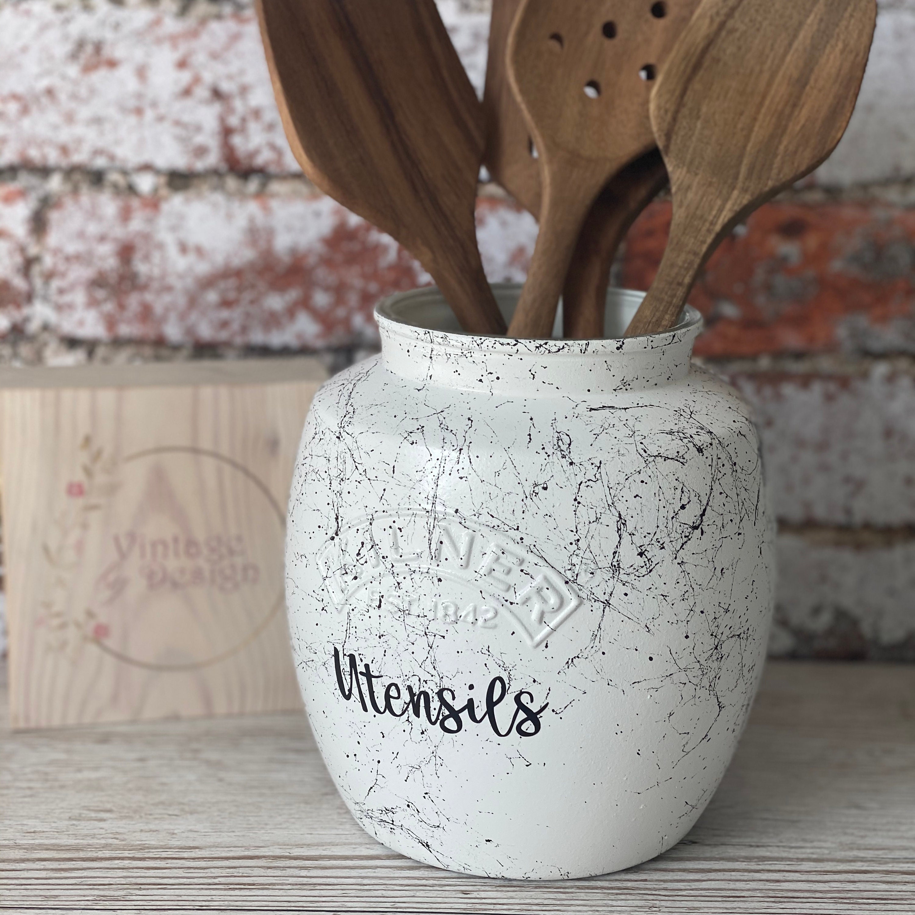 Utensils Jar Black Marble Effect Kilner Retro Etsy UK