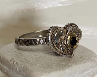 Black sapphire medieval heart ring