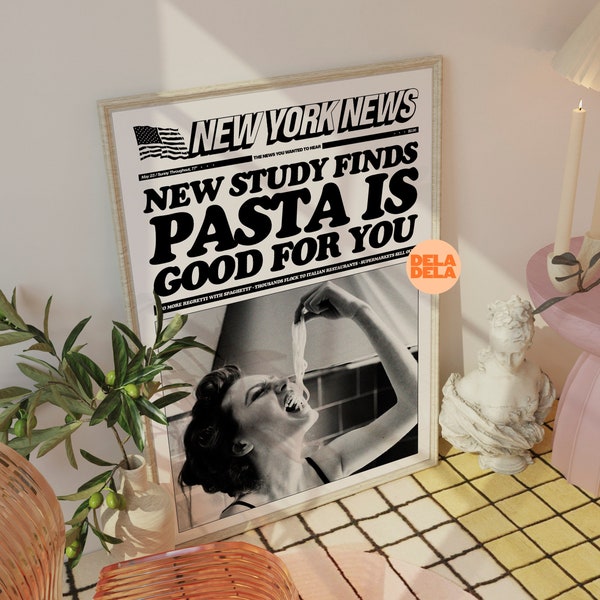 Pasta Is Good For You Poster | Italienisches Essen Poster | Pizza-Menü | Trendige Kunst für die Küche | Retro Barwagen | Happy Hour Cocktails Disco