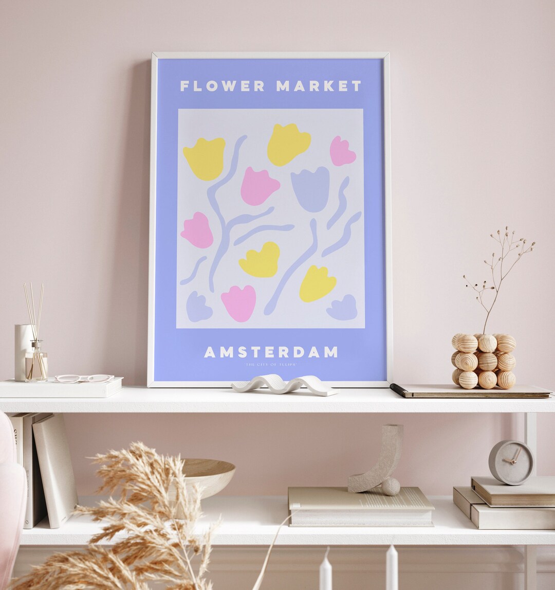 Amsterdam Flower Market Poster Tulips Pastel Print Botanical Summer ...