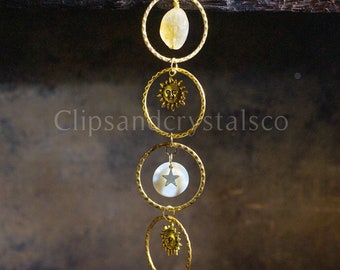 Gold crystal sun moon suncatcher, gift for her, wall decor home gifts home decor celestial cozy accessory boho bohemian witch wall hanging