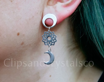 Silver moon earrings, gift for her, witch crescent moon alternative dangle bohemian elf fairy fantasy geometric celestial goddess earrings