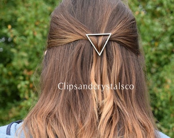 Barrette à cheveux triangulaire, cadeau pour elle, accessoire d'épingle à cheveux bohème en métal argenté et doré, barrette jolie barrette à cheveux triangulaire géométrique minimaliste