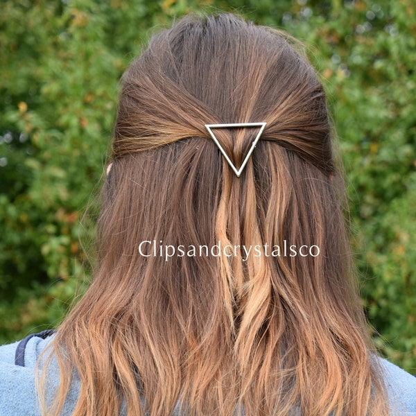 Triangle hair clip, gift for her, silver gold bohemian metal boho hair pin accessory barrette cute minimalist geometric triangle hair clip