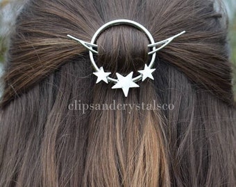 Bastoncino per capelli a forma di stella, fermaglio per capelli boho circolare, spilla da sposa boho fata celeste, regalo accessorio per slitta lunare fantasy, fermaglio per capelli in metallo strega